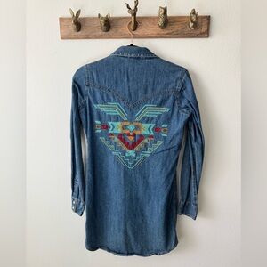 Wrangler Blue Denim Dress with Colorful Embroidery